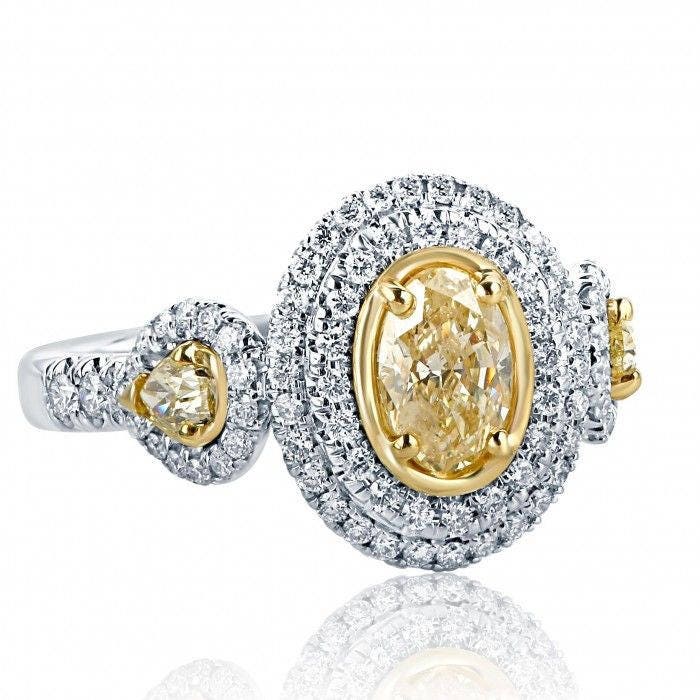 1.57 Ct Oval Gelb Diamant Verlobungsring Perlen Seitensteine, 750 Weißgold 1.57 Ct Oval Gelb Diamant Verlobungsring Perlen Seitensteine, 750 Weißgold von USJewelryFactory