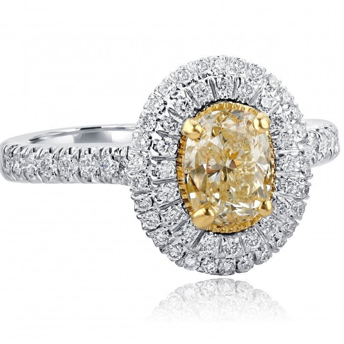 1.68 Ct Oval Gelber Diamant Doppel Halo Verlobungsring, 18 Karat Weißgold von USJewelryFactory
