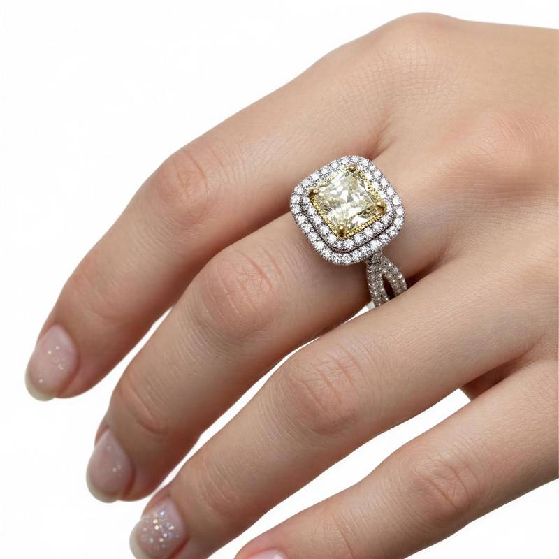 1.71Ct Radiant Cut Gelber Diamant-Verlobungsring, 18K Weißgold Infinity Band von USJewelryFactory