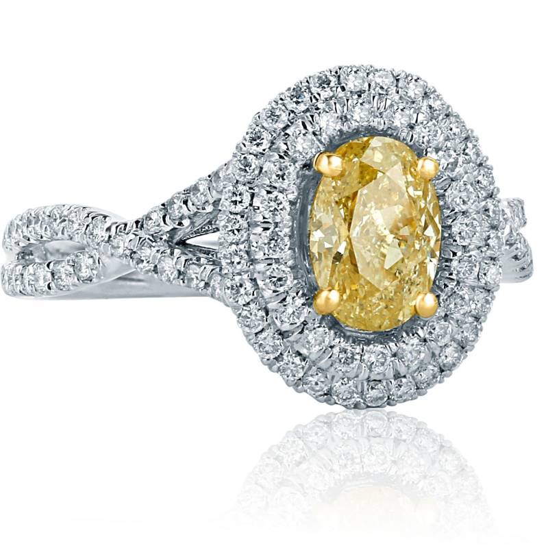 1.75 Ct Oval Hellgelber Diamant Verlobungsring 18K Weißgold Double Halo von USJewelryFactory