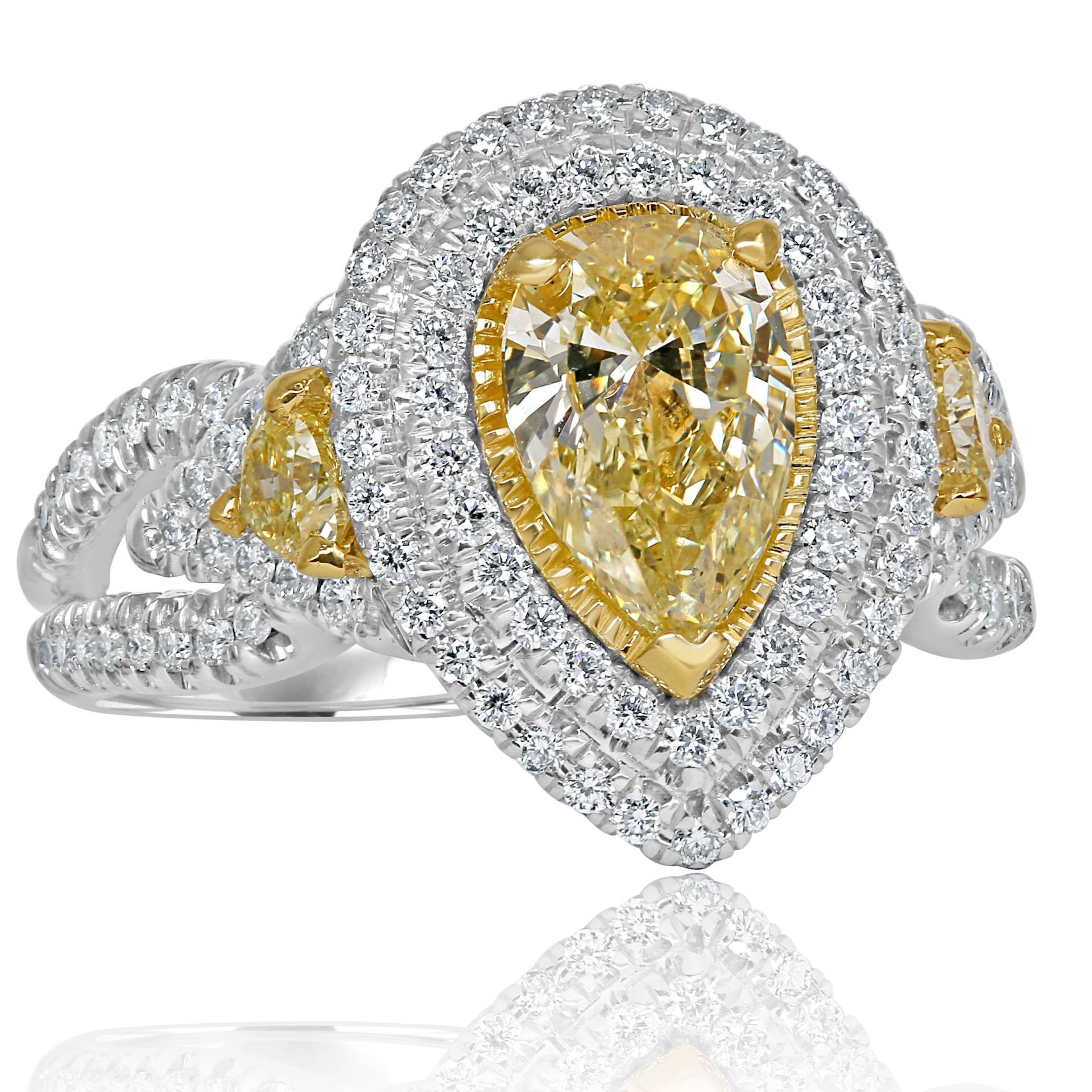 2.06 Ct Birnenförmiger Verlobungsring, Hellgelber Diamantring Im Birnenschliff, Naturdiamantring, Geteilter Schaft 585 Weißgold, Art-Deco-Design 2.06 Ct Birnenförmiger Verlobungsring, Hellgelber Diamantring Im Birnenschliff, Naturdiamantring, Geteilter Schaft 585 Weißgold, Art-Deco-Design von USJewelryFactory