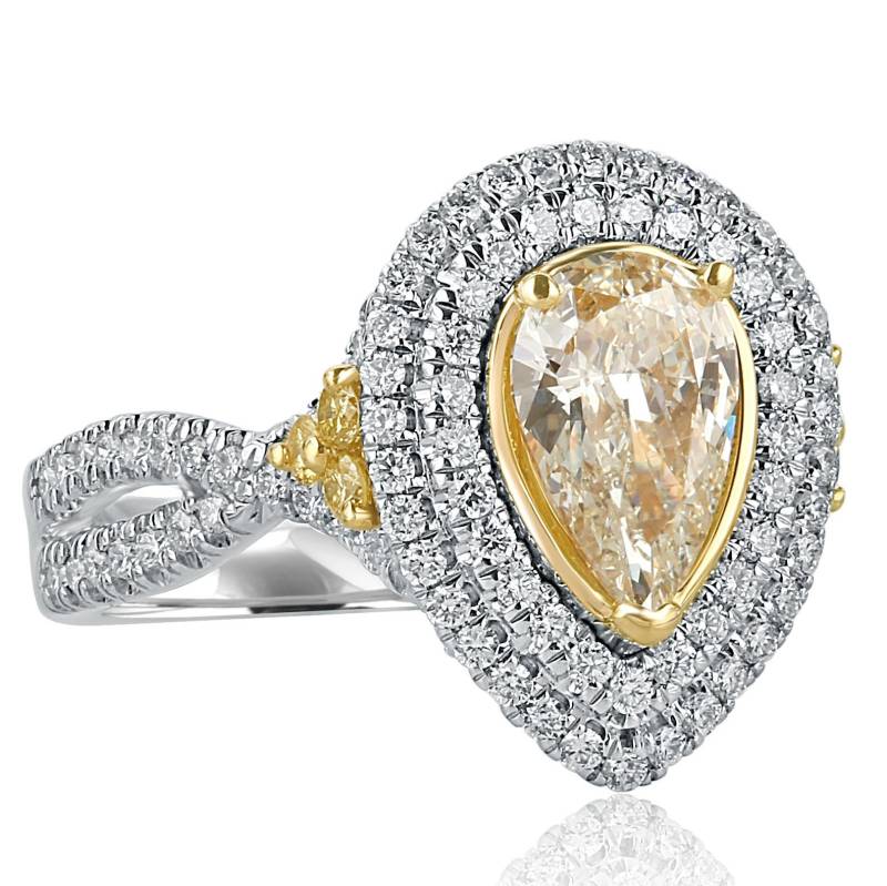 2.11Ct Birnen-Gelber Diamant-Verlobungsring, 18K Weißgold-Unendlichkeits-Geteilter Schaft 2.11Ct Birnen-Gelber Diamant-Verlobungsring, 18K Weißgold-Unendlichkeits-Geteilter Schaft von USJewelryFactory
