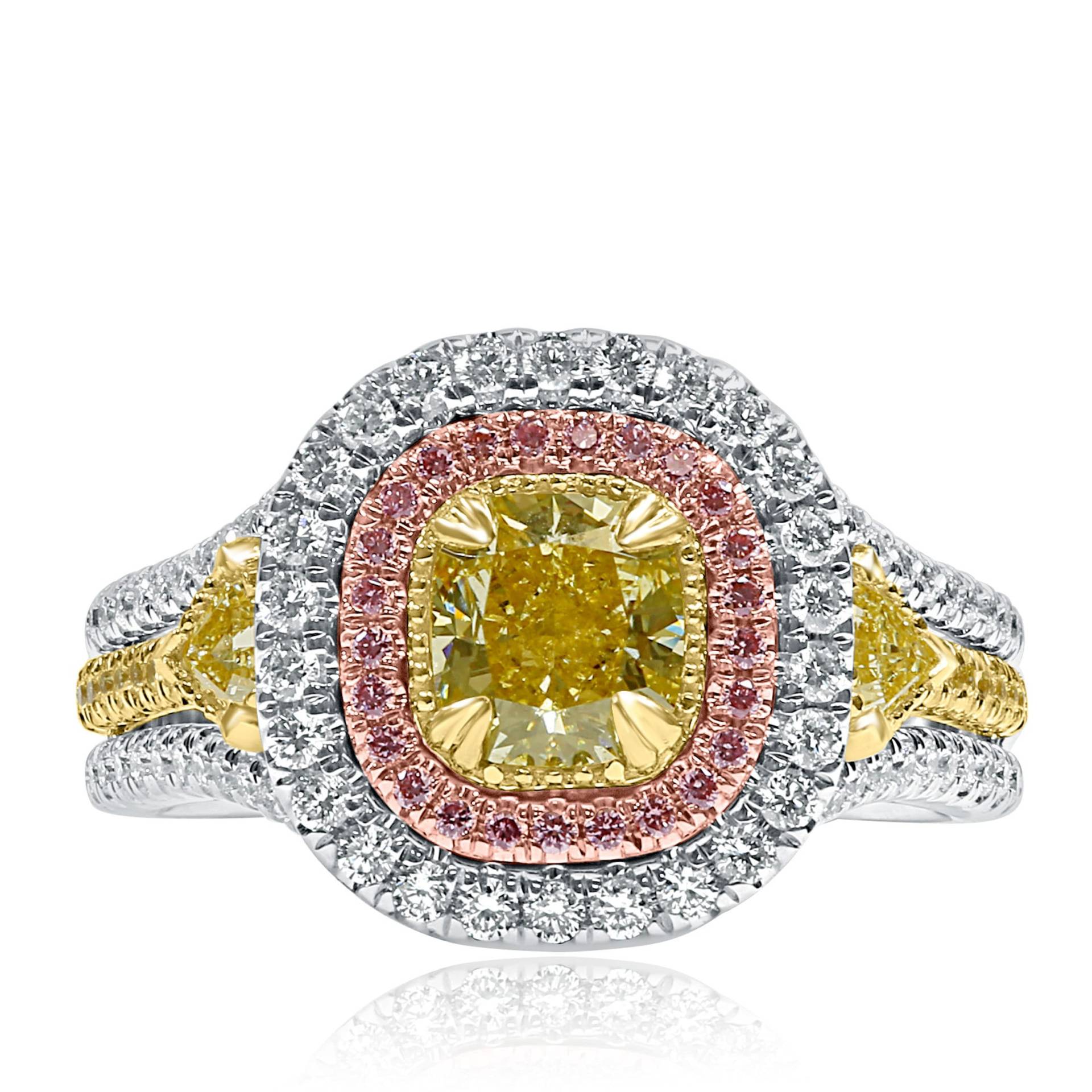 2.18Ct Vs1 Gia Zertifizierter Kissenschliff Natürlicher Ausgefallener Gelber Diamant Ring, Art Deco Design Kissen Antrag Ring 18K Weißgold von USJewelryFactory