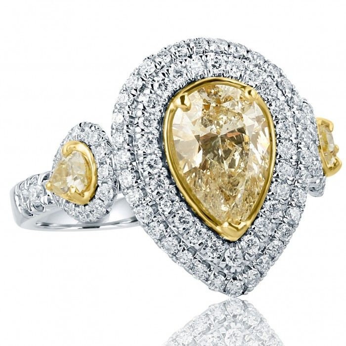 2.29 Ct Birnenschliff Verlobungsring, Gelber Diamant-Verlobungsring, Vorschlag Handgefertigter Birnenförmiger Ring, 18K Weißgold, Art-Deco-Design von USJewelryFactory