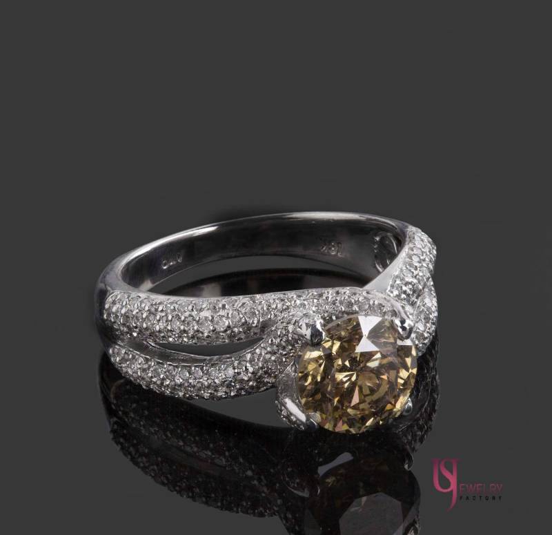 2.51Ctw Champagner Diamant Verlobungsring, 18K Weißgold Micro Pave Twisted Band von USJewelryFactory