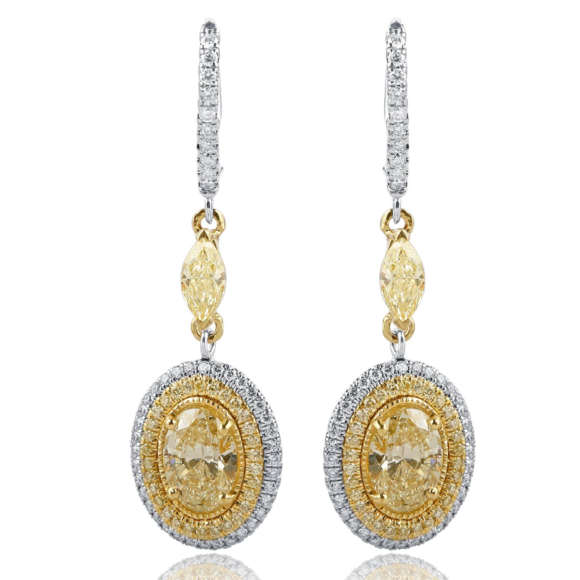 3.41Ct Ovale Gelbe Diamant-Tropfen-Ohrringe, 14K Zweifarbiges Gold, Brauthochzeitsschmuck von USJewelryFactory