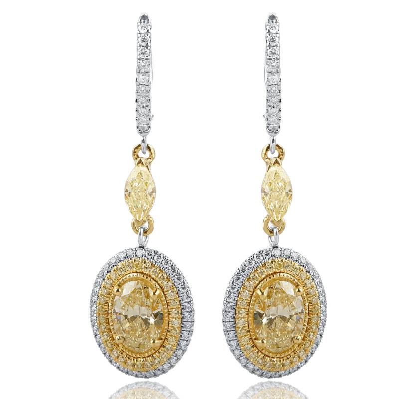 3.41Ct Ovale Gelbe Diamant-Tropfen-Ohrringe, 14K Zweifarbiges Gold, Brauthochzeitsschmuck von USJewelryFactory