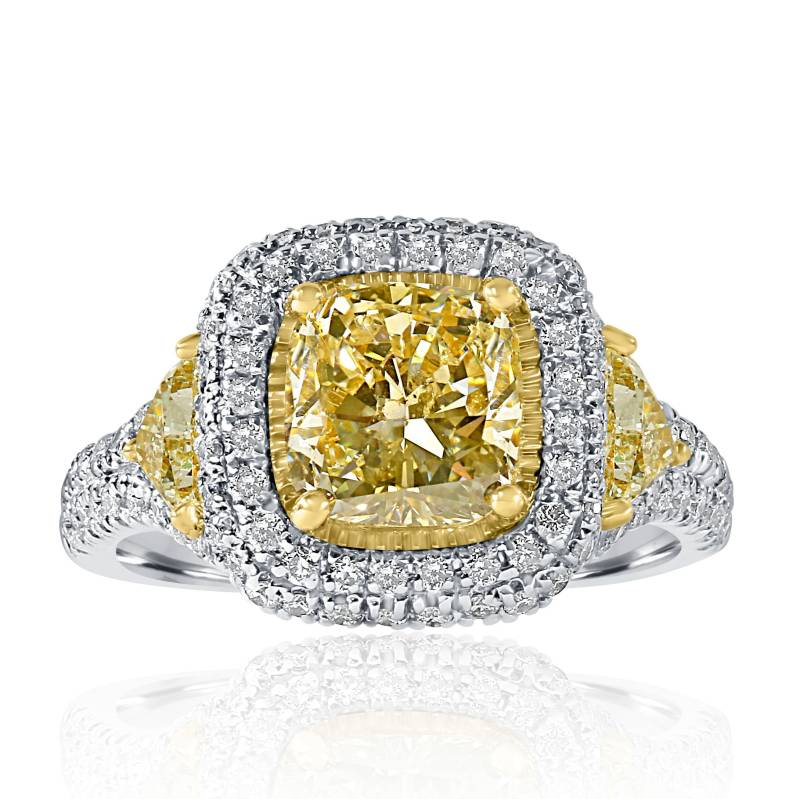 Handgemachte 3.59 Ct Kissen Hellgelb Diamant Verlobungsring, 18K Weißgold von USJewelryFactory