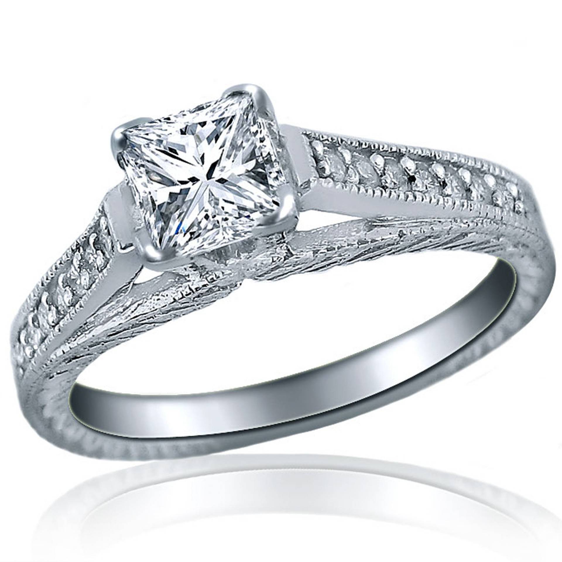 Princess Cut 1.15Ctw Diamant Verlobungsring, 14K Weißgold, Kathedralen Set von USJewelryFactory