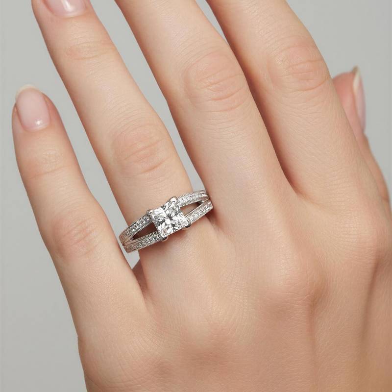 Princess Cut Diamant Verlobungsring Millgrain Band 14K Weißgold von USJewelryFactory