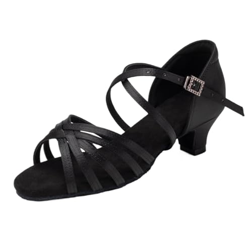 Latein Tanzschuhe Latin Dance Schuhe for Mädchen Frauen Damen Ballsaal Modern Tango Salsa Tanzen Performance Schuhe Medium Heels Trainingsschuhe(Black,37 (23.5cm)) von USOHJZ