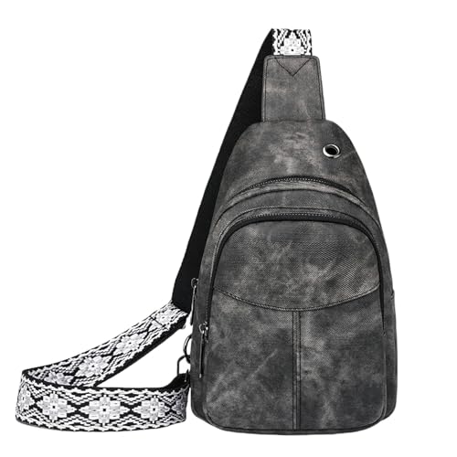 USQPUVWX Brusttasche Damen Crossbody Tasche Vintage Crossbody Pu Leder Damen Telefon Brusttasche Mit Verstellbarem Riemen-Schwarz von USQPUVWX