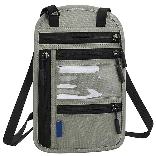 Brustbeutel Mit RFID Schutz Brusttasche Herren Dame Blockierende Reisepasstasche Mit Verstellbarem Halsriemen,Reisehalter,Reiseverkehrsbrieftasche Organizer Wasserdichte Passbag,Grau von USTNIR