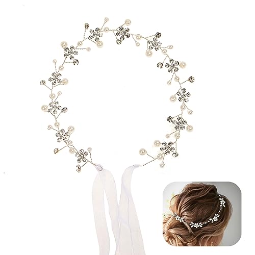 Haarreifen Blumenmädchen Mädchen Haarband Weiß Haarreif Kopfbedeckung Prinzessin Blume Perle Krone Kristall Braut Hochzeit Haarschmuck Blumenmädchen Blumenkranz Haare Damen von USTNIR