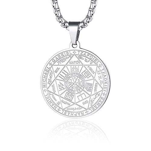 USTNIR Halskette Herren Medaille Talisman Halskette 7 Erzengel Siegel für Männer Frauen Edelstahl Pentagramm Talisman Anhänger Amulett Magische Schutzkette Männlicher Schmuck Glücksbringer von USTNIR