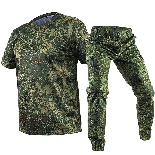 Sommer-Militäruniform Russisches Camo-Taktik-Kurzarm-T-Shirt und Hose Herren-Set Outdoor-Arbeitskleidung RU Short Set L von USTZFTBCL