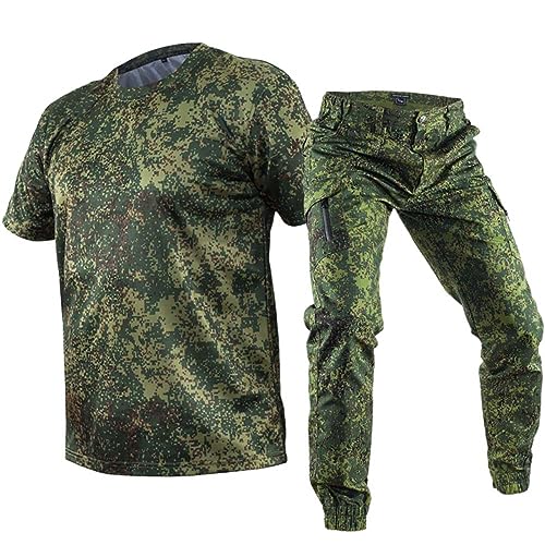 Sommer-Militäruniform Russisches Camo-Taktik-Kurzarm-T-Shirt und Hose Herren-Set Outdoor-Arbeitskleidung RU Short Set S von USTZFTBCL