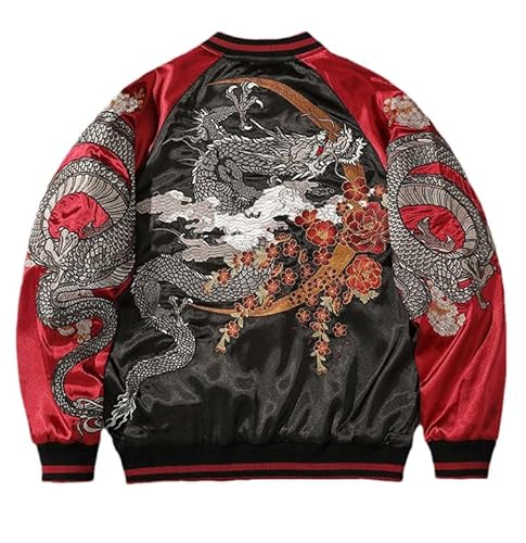 USTZFTBCL Bestickte Bomberjacke Drachen-Patchwork lässiger Motorradmantel Heavy Industry-Stil Red M USTZFTBCL Bestickte Bomberjacke Drachen-Patchwork lässiger Motorradmantel Heavy Industry-Stil Red M von USTZFTBCL