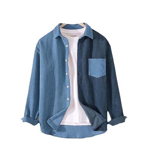 USTZFTBCL Color Blocking Herrenbekleidung Pocket Outwear Herren Herbst Langarmshirts verdicken Cord Freizeithemd Mäntel L048 Blue L von USTZFTBCL