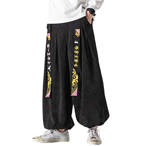 USTZFTBCL Cord Wide Leg Pants Herren Jogger Jogginghose Japanische Streetwear Herrenhose Hose Casual Herrenhose Black M von USTZFTBCL