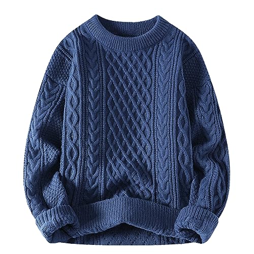 USTZFTBCL Herbst Winter Herrenpullover Vintage O-Ausschnitt Einfarbig Gestrickte Pullover Lockerer Herren Retro Strickpullover Navy Blue M von USTZFTBCL
