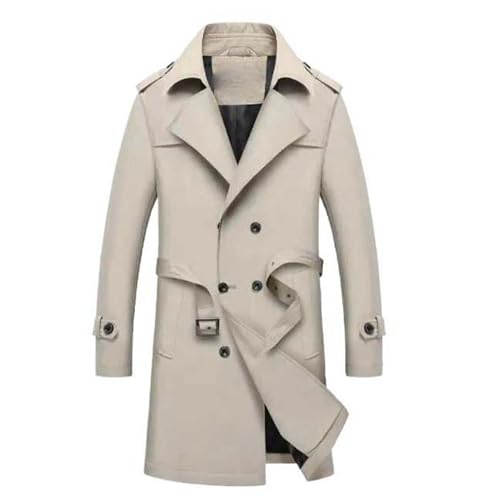 USTZFTBCL Herren Lange Trenchcoat Jacke Herren Business Casual Trench Britischer Trench Herren Slim Zweireihige Jacke Beige L von USTZFTBCL