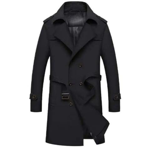 USTZFTBCL Herren Lange Trenchcoat Jacke Herren Business Casual Trench Britischer Trench Herren Slim Zweireihige Jacke Black S von USTZFTBCL