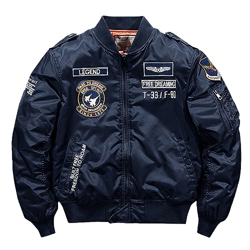 USTZFTBCL Ma-1 Herbst Winter Bomberjacke Herren Militärischer Dicker Windbreaker Pilotenjacken Männlicher Streetwear Multi-Taschenmantel Dark Blue M von USTZFTBCL
