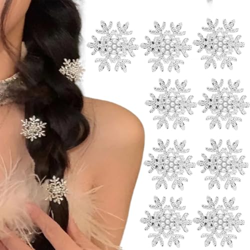 10 Stück Schneeflocken-Haarspangen mit glitzernden Strasssteinen für Frauen – silberne Mini-Perlen-Haarnadeln, Party-Haar-Accessoires, Geschenk-Set von USUKUSI