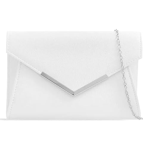 Clutch im Umschlag-Stil, Kunstleder, Brautschmuck, Abschlussball, Hochzeit, Abend, Party, Geldbörse, Schultertasche, weiß, medium von UShopUK