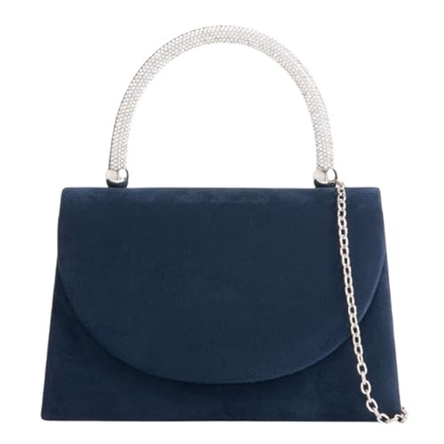 Handtasche / Handtasche aus Veloursleder, mit Strass-Griff, für Hochzeit, Abschlussball, Hochzeit, Abendveranstaltung, Party, marineblau, medium von UShopUK