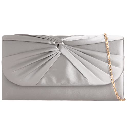 Handtasche aus Satin, plissiert, für Braut, Abschlussball, Hochzeit, Abend, Party, Handtasche, grau, medium von UShopUK