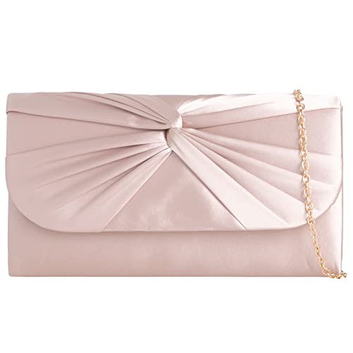 Handtasche aus Satin, plissiert, für Braut, Abschlussball, Hochzeit, Abend, Party, Handtasche, nude, medium von UShopUK