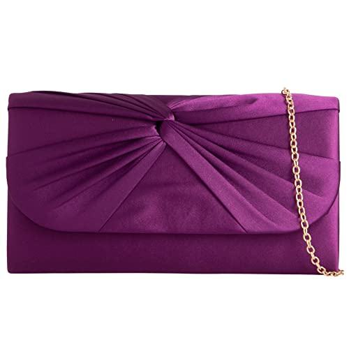 Handtasche aus Satin, plissiert, für Braut, Abschlussball, Hochzeit, Abend, Party, Handtasche, violett, medium von UShopUK