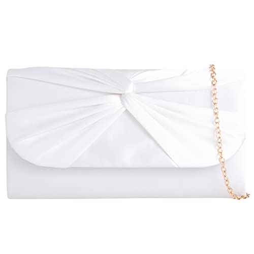 Handtasche aus Satin, plissiert, für Braut, Abschlussball, Hochzeit, Abend, Party, Handtasche, weiß, medium von UShopUK