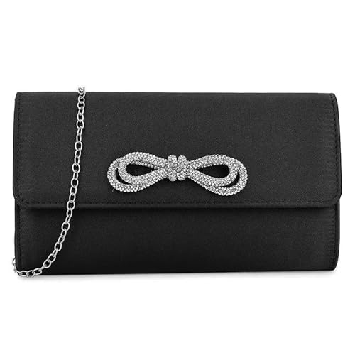 Handtasche mit Satin-Schleife, Brautschmuck, Abschlussball, Hochzeit, Abend, Party, Handtasche, Schwarz , medium von UShopUK