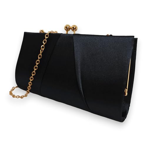 UShopUK Clutch/Handtasche aus Satin, für Hochzeit, Abschlussball, Hochzeit, Abendveranstaltung, Party, medium (Schwarz) von UShopUK