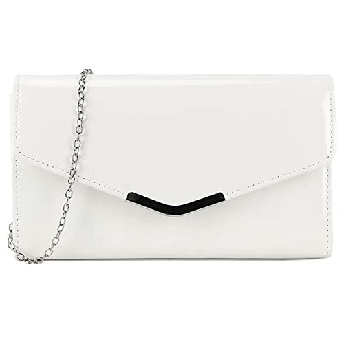 UShopUK Handtasche / Schultertasche, einfarbig, Lackleder, für Hochzeit, Abend, Party, Clutch, weiß, medium von UShopUK