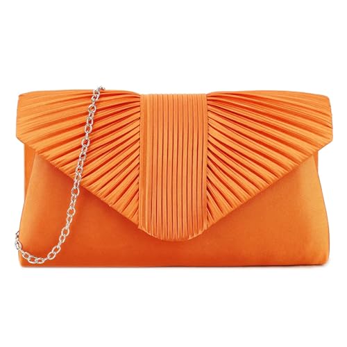 UShopUK Handtasche aus Satin, plissiert, Brautschmuck, Abschlussball, Hochzeit, Abend, Party, Handtasche, Orange, medium von UShopUK