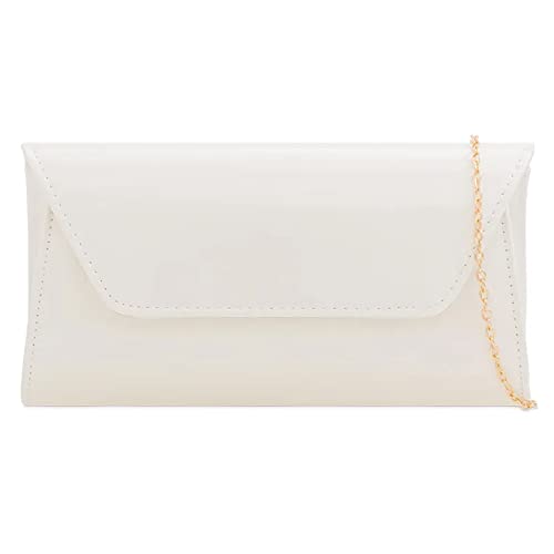 UShopUK Stilvolle Clutch-Handtasche aus Lackleder für Brautball, Hochzeit, Abend, Party, Handtasche, weiß, medium von UShopUK