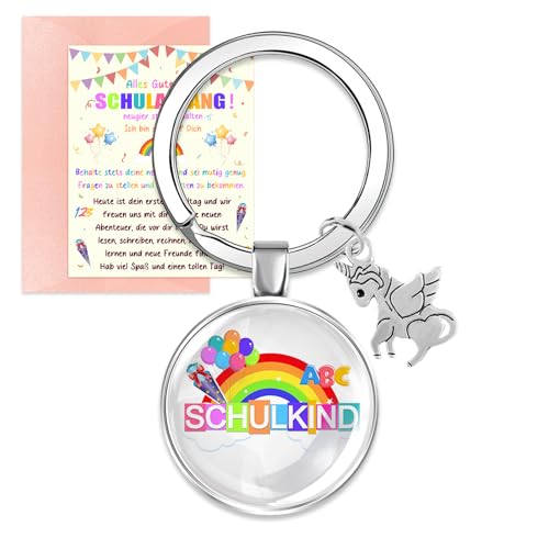 UTEFIF Schulkind Einschulung Mädchen Geschenk mit Schulanfang Glücksbringer Plus Grußkarte，Schlüsselanhänger Endlich Schulkind Geschenk zur Einschulung von UTEFIF