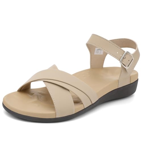 UTENAG Bequeme flache Damen-Sandalen, Fußgewölbeunterstützung, Knöchelriemen, Riemchensandalen, Beige, 41 EU UTENAG Bequeme flache Damen-Sandalen, Fußgewölbeunterstützung, Knöchelriemen, Riemchensandalen, Beige, 41 EU von UTENAG