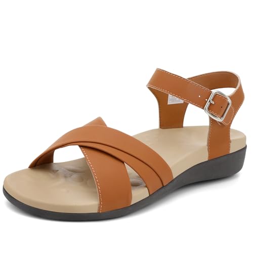 UTENAG Bequeme flache Damen-Sandalen, Fußgewölbeunterstützung, Knöchelriemen, Riemchensandalen, Braun, 38.5 EU UTENAG Bequeme flache Damen-Sandalen, Fußgewölbeunterstützung, Knöchelriemen, Riemchensandalen, Braun, 38.5 EU von UTENAG