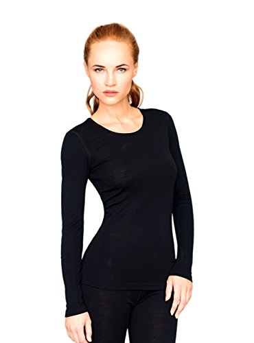 UTENOS für Damen Unterhemd Langarm 100% Merino Wolle (XXXL, Black) von UTENOS