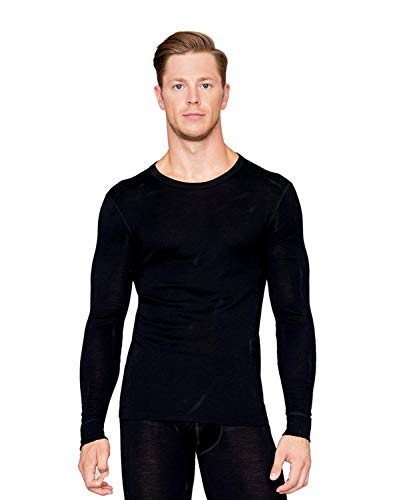 Utenos 100% merino wolle Herren Unterhemd Langarm, Black, XL von UTENOS