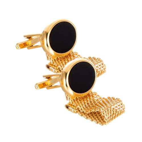 UTHCLO 2 Stück Goldene Ovale Manschettenknöpfe mit Kette Eleganter Metallschmuck für Herrenhemden Leicht zu Nähen Stilvolle Blazerknöpfe für Anzüge und Hochzeitsoutfits von UTHCLO