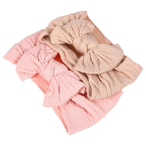 UTHCLO 2 Stück Haarbänder mit Schleife Weiche Nylon Kopfbedeckung für Mädchen Verstellbar und Verschiedenen Farben für Neugeborene und Kleinkinder von UTHCLO