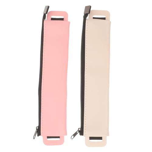 UTHCLO 2 Stück Hochwertiges Teiliges PU Leder Stifteetui mit Elastischem Verschluss Vintage Schreibgeräte Tasche in Khaki und Schützende Federtasche für Schule Büro und Geschenkideen von UTHCLO