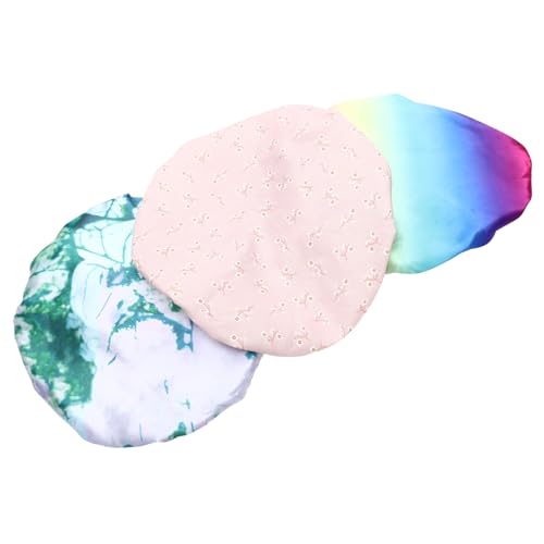 UTHCLO 3 Stück Wasserdichte Große Duschhaube für Damen mit Elastischem Doppellagigem Satin und Peva Wiederverwendbar Hautfreundlich Atmungsaktiv Passend für Haarlängen für Dusche Spa und von UTHCLO