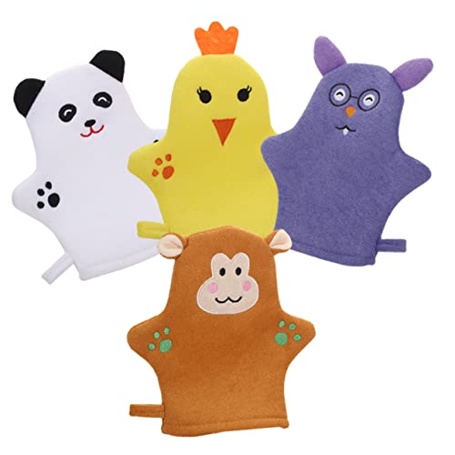 UTHCLO 4 Stück Teiliges Badetuch aus Hautfreundlichem Material Cartoonförmige Peeling Handschuhe für Sanfte Körperreinigung und Massage Exfolierende Waschhandschuhe für Neugeborene und von UTHCLO